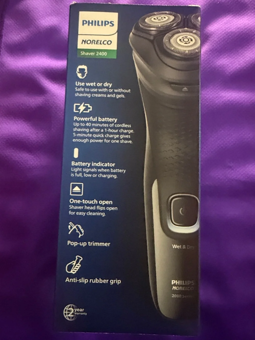 Philips Norelco Shaver 2400 in Black and Blue Packaging